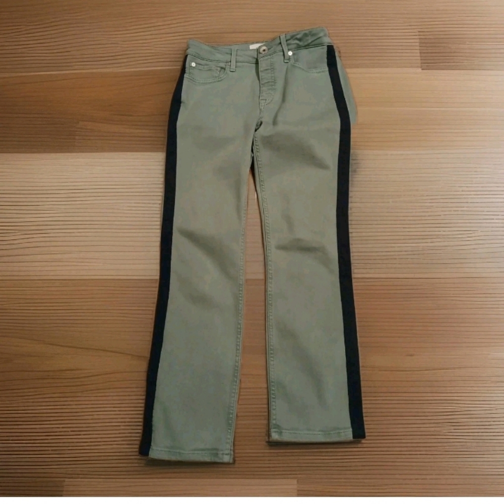 Vineyard Vines High Rise Straight Crop Womens Jeans 26 Green Navy Side Stripe